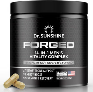 DR SUNSHINE Forged testosterone booster capsules men Shilajit Ashwagandha Tongkat Ali muscle strength energy performance 120 capsules bottle