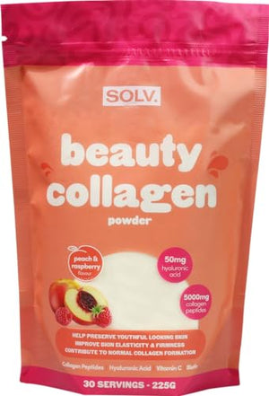 SOLV Premium 5000mg Pure (Type 1) Marine Collagen Peptides 50mg Hyaluronic Acid, Vit C, Biotin, Vitamin A
