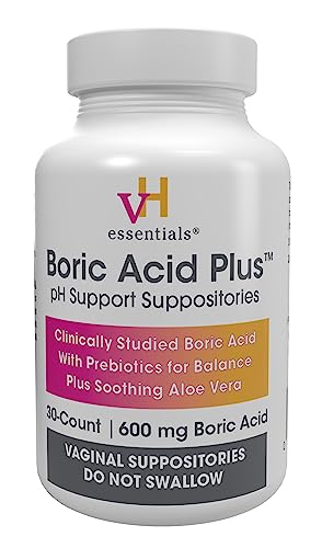vH essentials Boric Acid Plus Vaginal Suppositories, Prebiotic Infused with Soothing Aloe Vera, pH