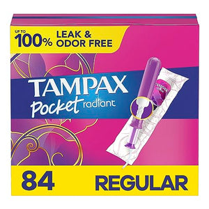 Tampax Pocket Radiant Compact Plastic Tampons, With LeakGuard Braid, Regular Absorbency