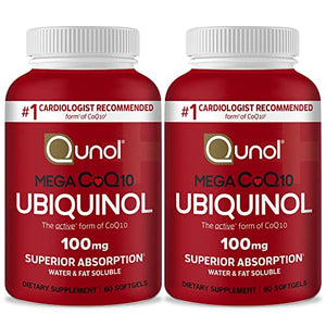 Qunol Ubiquinol CoQ10 100mg Softgels, Mega Ubiquinol 100mg - Superior Absorption