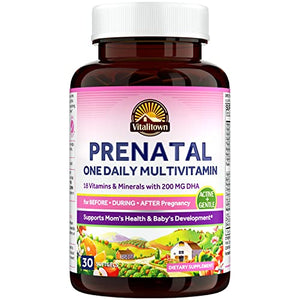 VITALITOWN Prenatal Vitamin, with Omega-3 DHA, Folate, Iron, VIT C, D3, Calcium, Zinc, Choline