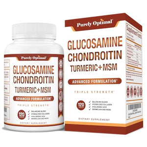 Purely Optimal Premium Glucosamine Chondroitin MSM Supplement Tablets w/Turmeric