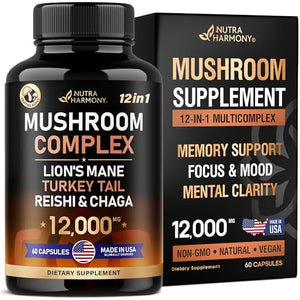 Mushroom Supplement - Organic Lion's Mane | Turkey Tail | Chaga | Cordyceps | Reishi
