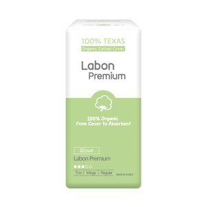 LABON Premium Vegan Organic Sanitary Pads (Regular, 25cm, 32 Counts) - 100% Organic Cotton Cover