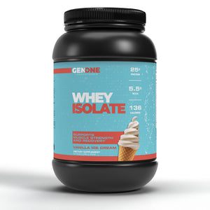 GenOne Whey Protein Powder Isolate, 25g Protein and 5.5g BCAAs per Serving, Vanilla Ice
