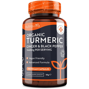 Organic Turmeric 1440mg (High Strength) with Black Pepper & Ginger - 180 Vegan Turmeric