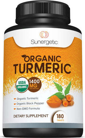 Sunergetic USDA Certified Organic Turmeric Supplement – Includes Organic Turmeric