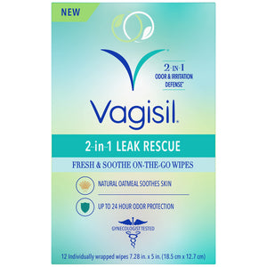 Vagisil 2-in-1 Leak Rescue Intimate Feminine Wipes for Women, Gynecologist Tested