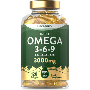 Omega 3 6 9 Capsules High Strength | 3000mg | 120 Softgels | Triple Omega 369
