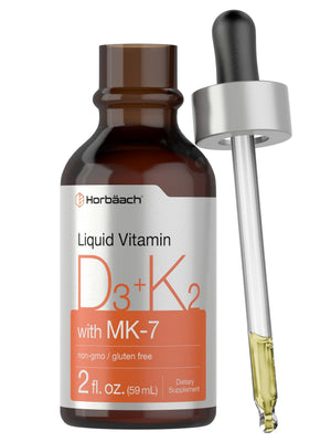 Horbäach Vitamin D3 + K2 Liquid Drops | with MK7 | 2 Fl Oz | Vegetarian | Non-GMO