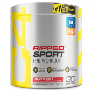 C4 Ripped Sport Pre Workout Powder Fruit Punch - NSF Certified for Sport + Sugar Free