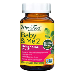 MegaFood Baby & Me 2 Postnatal Vitamins for Breastfeeding Moms with Folate