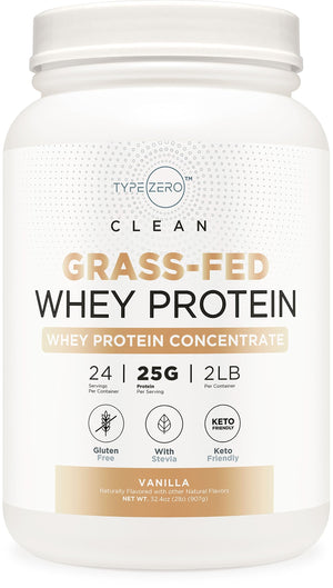 Type Zero Grass Fed Whey Protein Concentrate Powder (Vanilla, 2LBS) - Gluten Free
