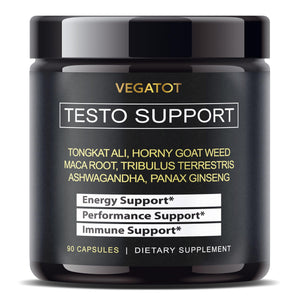 VEGATOT 8 in 1 testosterone support capsules men Tongkat Ali Ginseng Maca Ashwagandha Tribulus energy stamina circulation performance bottle