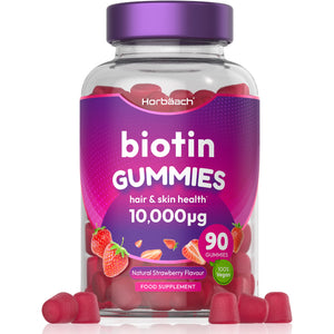 Biotin Gummies 10,000mcg | 90 Vegan Vitamins | Natural Strawberry Flavour