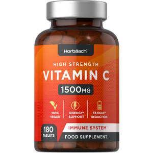 Vitamin C Tablets 1500mg | 180 Count | High Strength Vegan Supplement | No Artificial