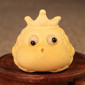 bamboo carved toad ornament crown princess cute lucky feng shui desk decor