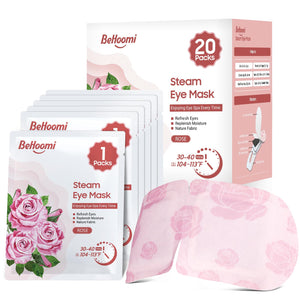 BeHoomi self heating steam eye mask rose scented warm compress for sleep relaxation and eye fatigue relief 20 pack