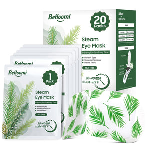 BeHoomi self heating steam eye mask tea tree warm compress for sleep relaxation and eye fatigue relief 20 pack