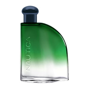 Green Nautica perfume bottle on a white background
