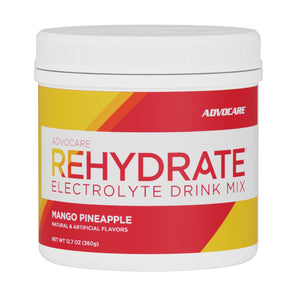AdvoCare Rehydrate electrolyte drink mix mango pineapple magnesium potassium calcium hydration recovery sports nutrition supplement