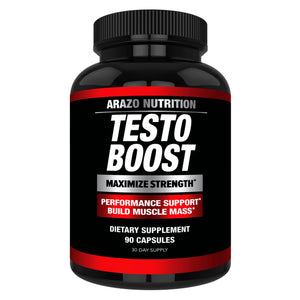 Arazo Nutrition TestoBoost testosterone booster capsules men Tribulus Epimedium Hawthorn Zinc herbal muscle growth strength support bottle