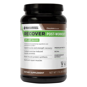 BODi Recover plant based protein chocolate post workout 20g protein BCAA pomegranate extract vegan recovery supplement 20 servings