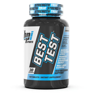 BPI Sports Best Test testosterone booster capsules men muscle recovery metabolism stamina energy performance support 30 servings bottle