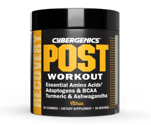 Cybergenics post workout gummies BCAA EAA ashwagandha curcumin muscle recovery joint support citrus 60 gummies