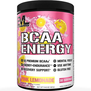 EVL BCAAs energy powder pink lemonade amino acids caffeine pre workout recovery drink