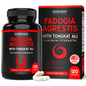 Fadogia Agrestis Tongkat Ali performance blend capsules men muscle strength athletic performance drive energy vegan non GMO USA made 120 capsules bottle
