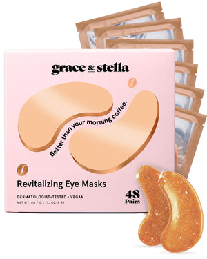 grace & stella Caffeine and Bronze Under Eye Patches 48 Pairs - Awakening Vegan Gel Masks with Niacinamide and Hyaluronic Acid