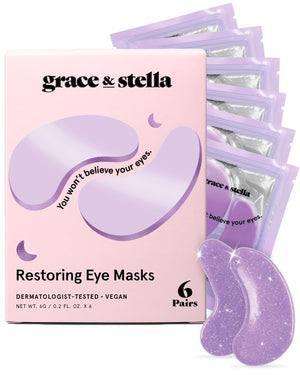 grace & stella Retinol and Purple Under Eye Patches 6 Pairs - Restoring Vegan Gel Masks for Dark Circles and Puffiness