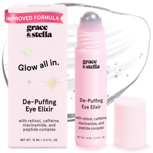grace & stella Under Eye Brightener Roller 15ml - Travel Size Vegan Eye Serum with Retinol and Caffeine for Puffiness