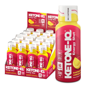 Ketone IQ energy shots raspberry lemonade no caffeine ketone fuel focus endurance metabolism support 24 pack