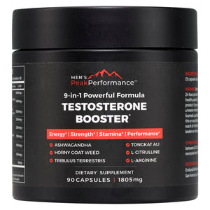 Men's PeakPerformance testosterone booster capsules Ashwagandha Tribulus L-Arginine Tongkat Ali energy strength muscle endurance support 90 capsules bottle