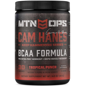MTN OPS BCAA powder 2 1 1 amino acids zero sugar gluten free tropical punch 30 servings muscle recovery supplement