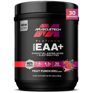 MuscleTech Platinum EAAs electrolytes powder fruit punch essential amino acids pre workout recovery strength supplement 30 servings
