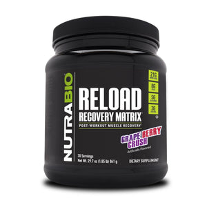 NutraBio Reload post workout recovery formula grape berry crush creatine BCAA glutamine muscle recovery supplement 30 servings