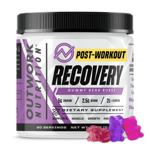 Outwork Nutrition post workout recovery powder gummy bear burst creatine ashwagandha tart cherry muscle recovery supplement 230g