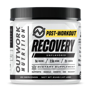 Outwork Nutrition post workout recovery powder creatine ashwagandha tart cherry muscle soreness recovery supplement unflavored 240g
