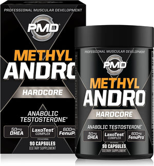 PMD Methyl Andro Hardcore testosterone support capsules men lean muscle strength workout performance supplement 90 capsules bottle