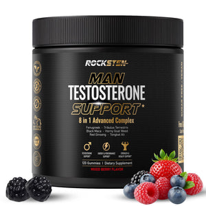 RockSten testosterone booster gummies men energy stamina libido muscle growth workout performance support chews bottle
