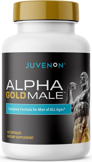 Juvenon Alpha Gold testosterone booster capsules men KSM-66 Ashwagandha Fenugreek Boron Saw Palmetto energy vitality performance non GMO vegetarian bottle