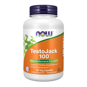 NOW Foods TestoJack 100 capsules men LJ100 Tongkat Ali Tribulus ZMA testosterone support energy strength performance 120 veg capsules bottle