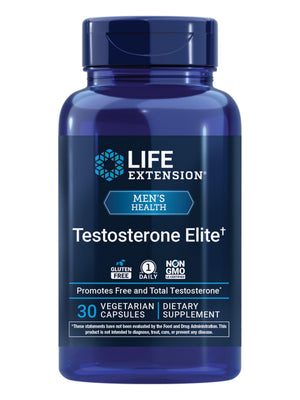 Life Extension Testosterone Elite capsules men pomegranate cacao luteolin male health energy performance support vegetarian 30 capsules bottle