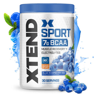 Xtend Sport BCAA powder blue raspberry ice electrolyte amino acids recovery drink 30 servings