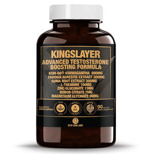 Zeta Chad Labs Kingslayer 7 in 1 testosterone booster capsules for men KSM-66 Fadogia zinc magnesium energy muscle support bottle