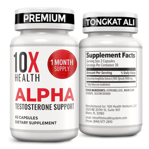 10X Health Alpha testosterone supplement men tongkat ali strength vitality muscle growth capsules 60 count